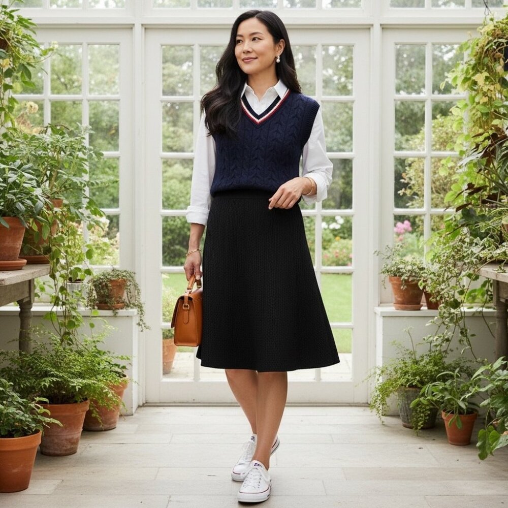 CAbi Style #214 Black Textured Amelie A-line Skirt Size S‎ Small Preppy Office